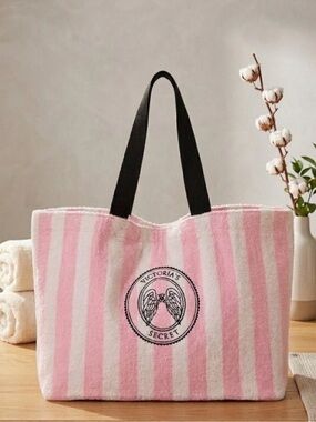 Victoria's Secret Pink Stripe terry cloth Tote Bag
